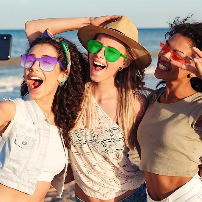 Pibupibu 24/48 Pack Mixed Rimless Colorful Party Sunglasses Bulk, Fun Party Glasses Photoshoot Prop Costume Eyewear