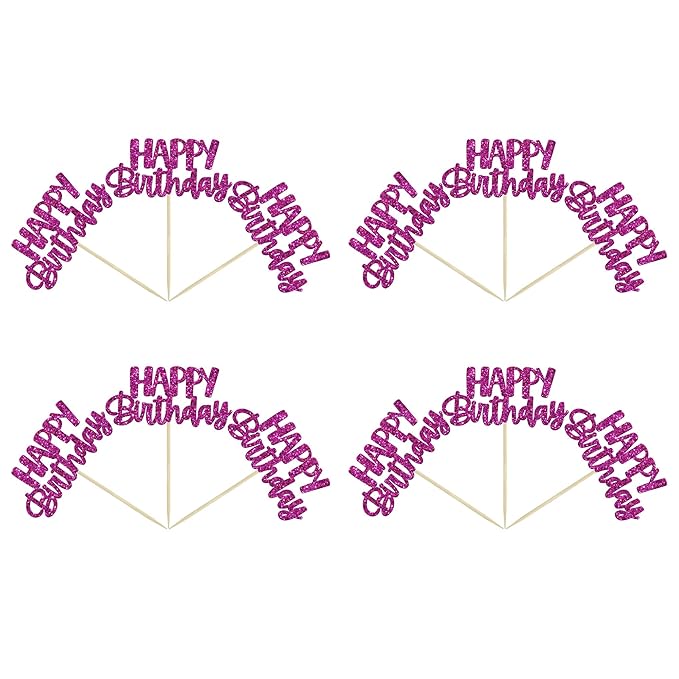 Gyufise 24Pcs Happy Birthday Cupcake Toppers Glitter Birthday Cupcake Food Picks for Celebrating Purple Theme Party Cake Decorations Supplies Purple