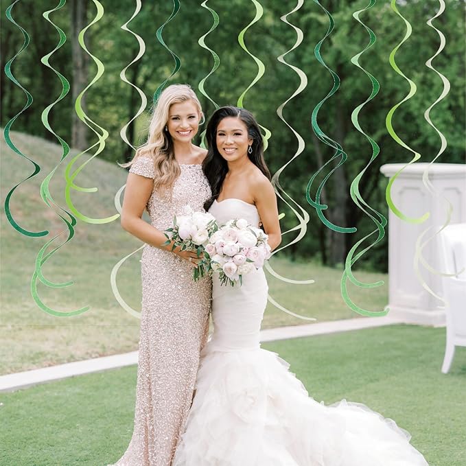 48 Pcs Green Hanging Swirl Party Decorations Olive Green Felt Ceiling Spiral Streamers with Hooks for Birthday Wedding Baby Shower Graduation Christmas St Patrick's Day Holiday Party Supplies