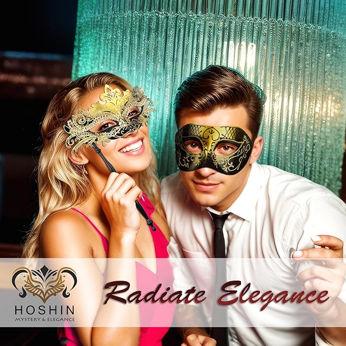 Hoshin Masquerade Mask for Couple, Mardi Gras Deecorations Venetian Masks with Stick for Womens