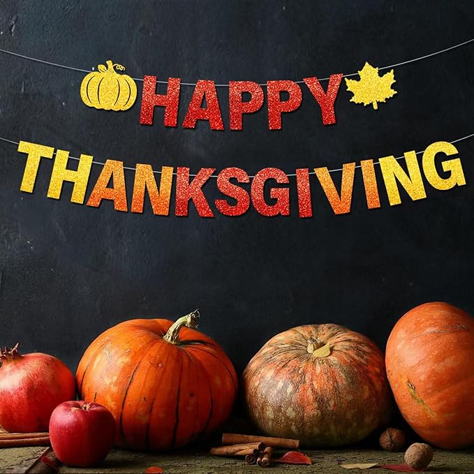 Happy Thanksgiving Decorations Orange Fall Banner Hanging Streamer Autumn Harvest Theme Party Decor for Mantle Fireplace