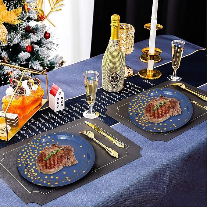 175PCS Blue Plates and Napkins Party Supplies, Blue and Gold Party Decorations Serve 25 Guests - Royal Blue Paper Plates for Birthday 2025 Graduation Party Decorations