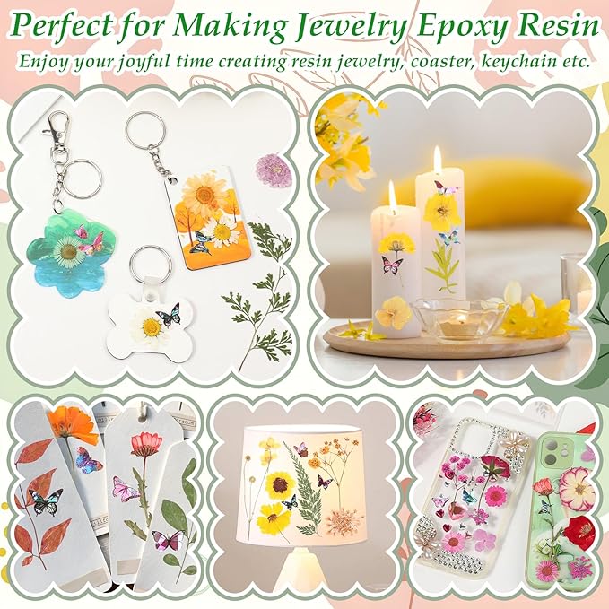 500 PCS Dried Flowers Butterfly Stickers for Crafts Real Natural Pressed Flowers Dry Leaves Kit for DIY Making Crafts Resin Soap Candle Scrapbook Supplies Card Making Jewelry