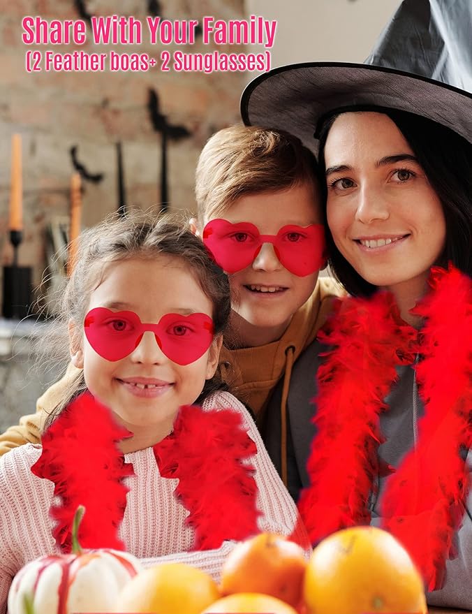 Feather Boa with Heart Rimless Sunglasses,4 ft Feather Boa for Bachelor Party Halloween Christmas Costume Accessory