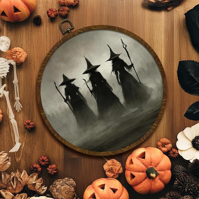 Funny Halloween Witchs Round Wall Art,Gothic Canvas Wall Hanging Decor, Spooky Farmhouse Vintage Round Wall Art for Bedroom Living Room Entryway, Rustic Witch Gothic Wall Decor,Gift for Halloween (Dark-witch)