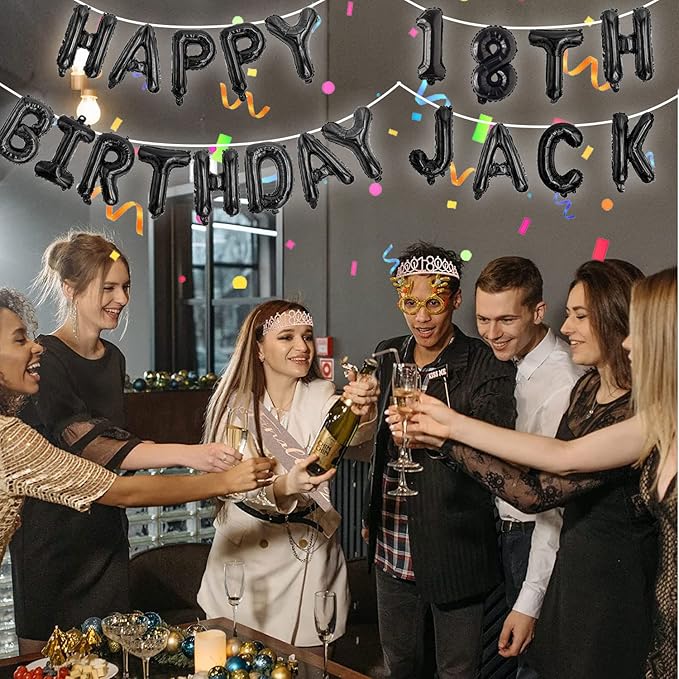 76pcs Happy Birthday Balloon Banner, Black Balloons Letters, Personalized 16" Mylar Foil Birthday Decorations includes 2 Sets A- Z, 1 set Number 0-9 and "HAPPY BIRTHDAY" letters (with Balloon Pump)