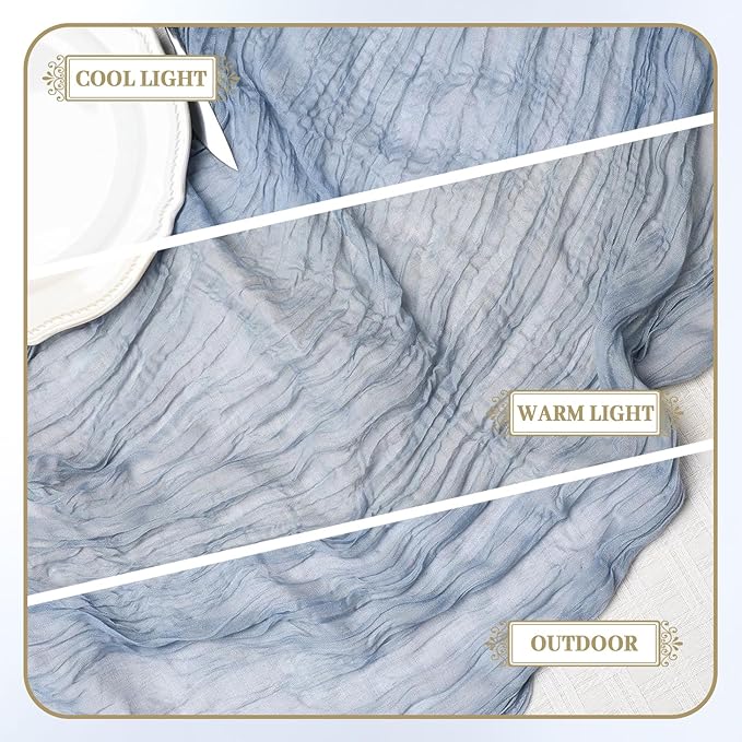 Le courant 6pcs 10Ft Cheesecloth Table Runner, Rustic Boho Gauze Cheese Cloth Runner Table Runner for Weddings Bridal Baby Shower Birthday Holiday Parties Home Decor, Dusty Blue