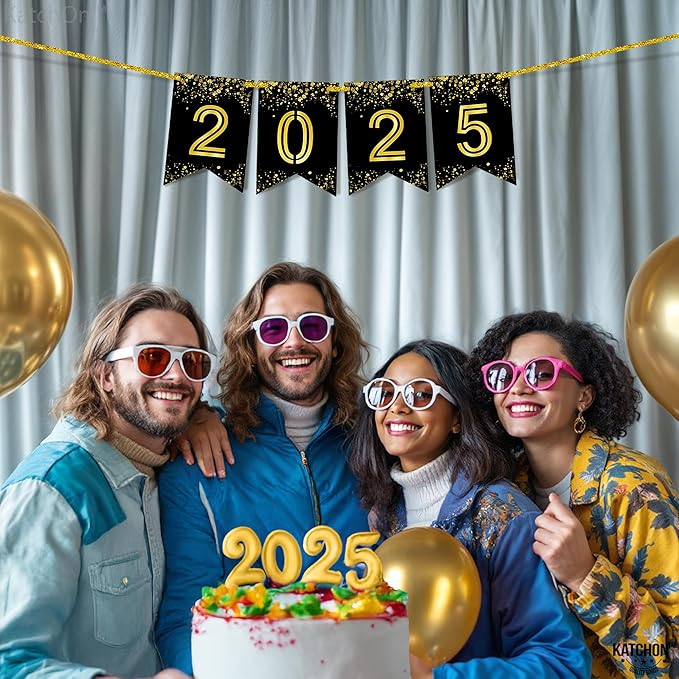 KatchOn,Glitter Graduation 2025 Banner - 8 Feet, No DIY | Black And Gold Graduation Banner 2025 | Graduations Decorations Class of 2025 | 2025 Sign For Graduations Decorations 2025 | Grad Party Decor