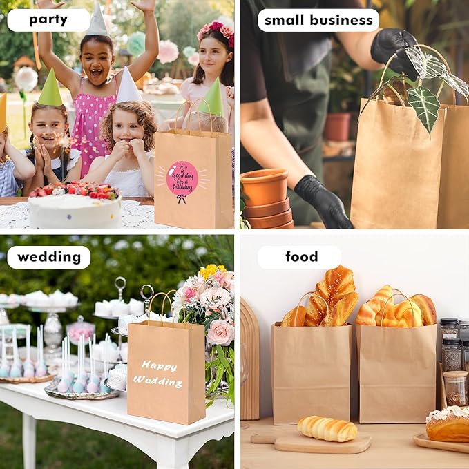 OUTUXED 120pcs Gift Bags, Brown Paper Bag with Handles 7.1x3.6x9.3in Medium Size, Kraft Paper Bags for Party, Businesses,Shopping