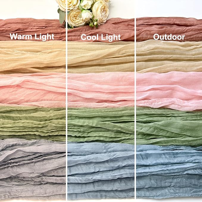 Booque Valley 6 Pack Dusty Blush Cheesecloth Table Runner 10ft Super Soft Boho Wrinkled Gauze Sheer Cloth for Baby Shower Baptism Birthday Party Wedding Centerpiece Table Decoration, 35x120 Inch