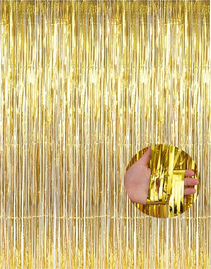 Gold Foil Fringe Curtains Metallic Tinsel Shimmer Curtain Party Backdrop Decorations,Pack of 4