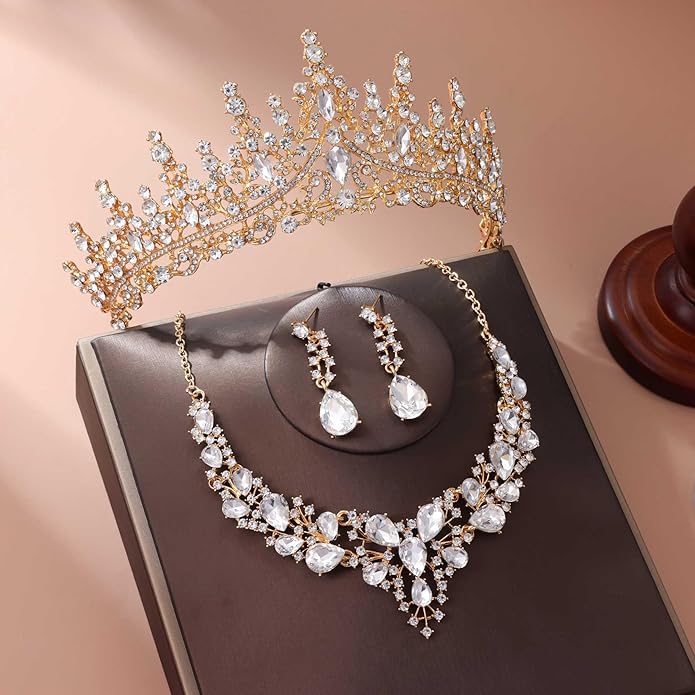 Kamirola Tiaras and Crowns for Women,Tiaras Earrings Necklace, Crystal Bridal Jewelry Set(TR83