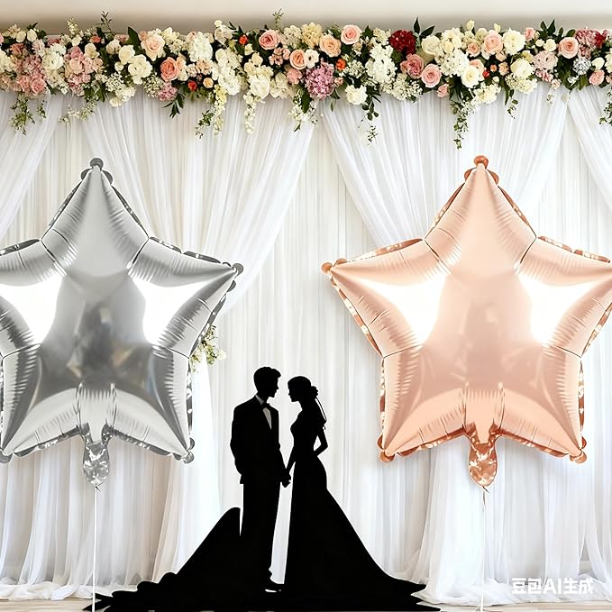 Star Balloons,12Pcs Pink Silver Star Shaped Foil Balloons,18 Inch Large Helium Polyester Film Balloon for Baby Shower Birthday Anniversary Party Decorations