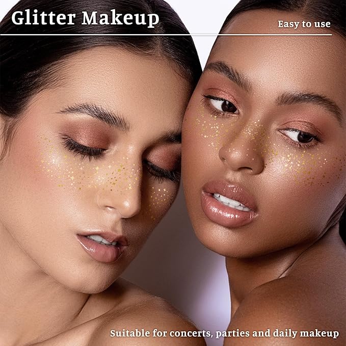 24 Sheets Glitter Freckle Tattoos, Gold Glitter Face Speckles Makeup Temporary Tattoos, Glitter Face Freckle Patches Makeup Accessories for Women and Girls