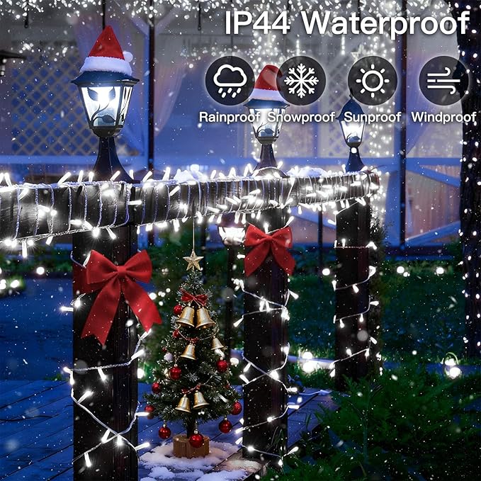 suddus 33ft 100 LED White String Lights with Timer, 12 Modes Christmas Fairy Lights Plug in, Connectable Indoor/Outdoor White Twinkle Lights for Xmas Tree, Bedroom, Garden, Wedding, Party Decorations