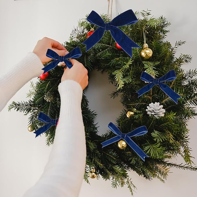 Yilloog 3/8'' 5/8'' 1'' 90 Yards Christmas Velvet Ribbon Vintage Satin Fabric Velvet Ribbon Roll for Christmas Tree Ornaments Decoration Gift Wrapping Bow DIY Crafts (Blue)