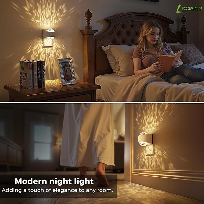 L LOHAS LED Projector Night Light, Plug in Night Light with Dusk to Dawn Sensor,3000K Soft White Projector Nightlight for Kids Playroom Home Theater Party