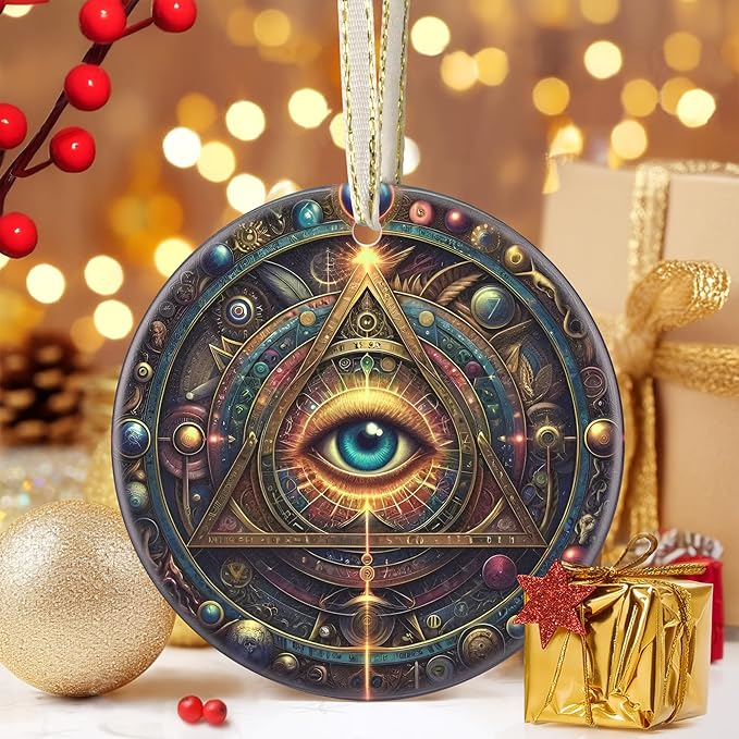 Wisdom Eye 3.5 Inch Ceramic Christmas Hanging Ornament - Tree Decoration & Gift for Holiday Exchange