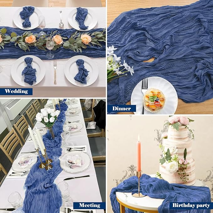 6 Pack 10 Ft Cheesecloth Table Runner Navy Blue Gauze Long Table Runners Boho Gauze Cheese Cloth Table Runner Rustic Sheer Runner for Wedding Party Table Decor ( 35 x 120 Inch )
