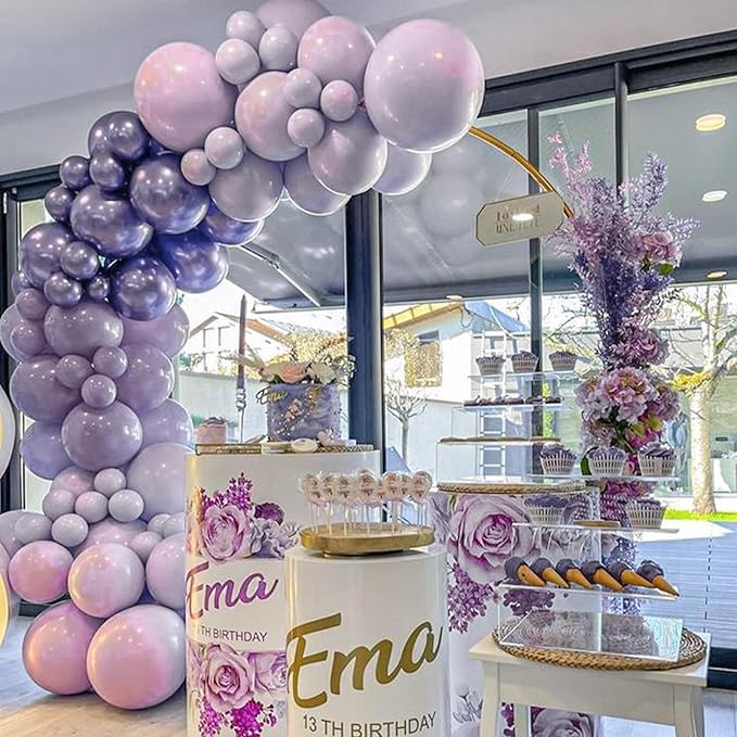 PartyWoo Dusty Purple Balloons 100 pcs Different Sizes of 18 12 10 5 Inch Matte Lavender Lilac Latex Helium Balloon Arch Kit Garland for Wedding Baby Shower Birthday Party Decorations Purple-F33