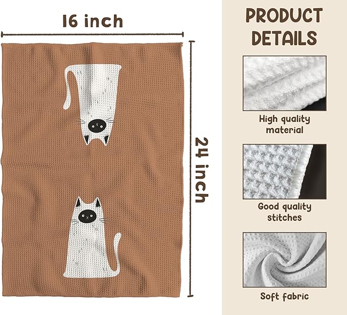TNUW Ghost Cat Orange Kitchen Towels 16X24In, Halloween Cat Decorations Towels for Fall Kitchen Decor