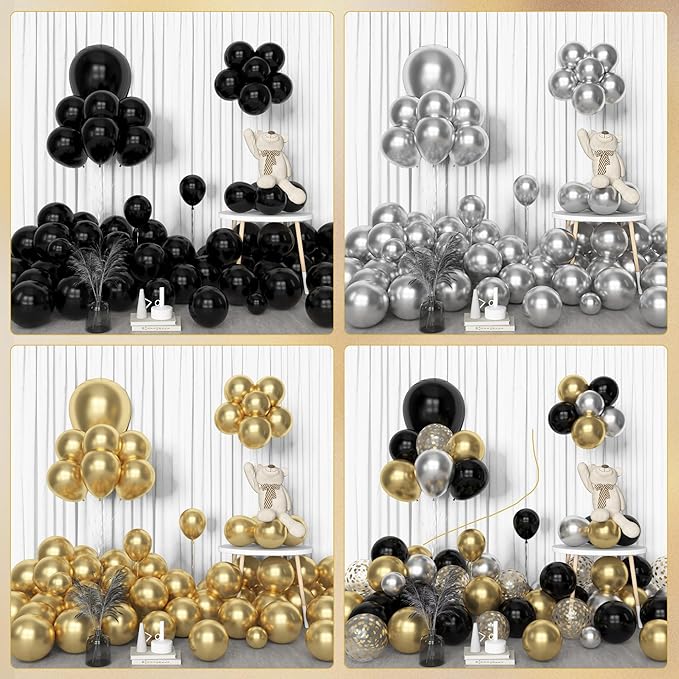 Amandir 153pcs Black and Gold Balloons Arch Garland Kit Different Sizes 18 12 10 5inch Latex Metallic Gold Confetti Balloons for Birthday New Year Decorations Party Supplies