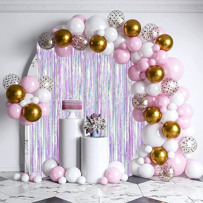 2 Pack Iridescent Purple Foil Fringe Curtains, Glittering Tinsel Streamers Party Decorations,Mermaid Fringe Backdrop for Gir's Birthday, Bachelorette, Baby Shower Theme Party