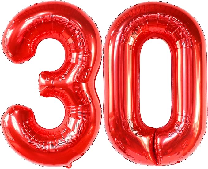 KatchOn, Red 30 Balloon Numbers - Giant 40 Inch | Red 30th Birthday Balloons for Her | Number 30 Balloons for Birthday | 30 Balloon Numbers for 30th Decorations for Her | 30th Anniversary Decorations