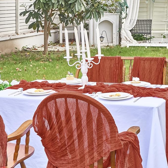 IVAPUPU 2 Pcs Cheesecloth Fall Table Runner - 10ft Terracotta Boho Gauze Cheese Cloth Table Runner for Baby Shower Decoration Wedding Party Summer Garden Farmhouse
