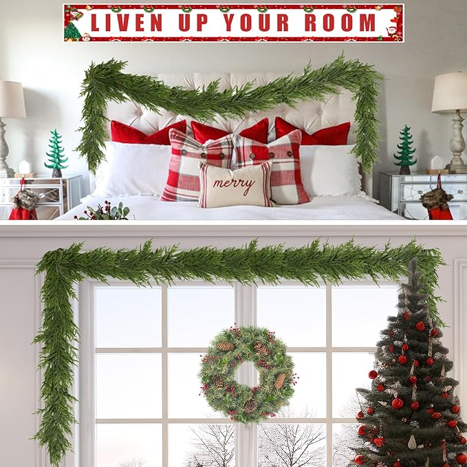 6FT Christmas Garland for Decoration Home Indoor Outdoor, Realistic Pine Christmas Garland Artificial Real Touch Greenery Cedar Garland Mantel Window Table Holiday Thanksgiving Winter Xmas Décor - 1