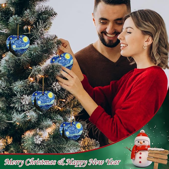Christmas Tree Ornaments, Heart-Shaped Starry Night Art Ornament - Van Gogh Style Christmas Decoration - Classic Art Christmas Tree Ornament 2025.