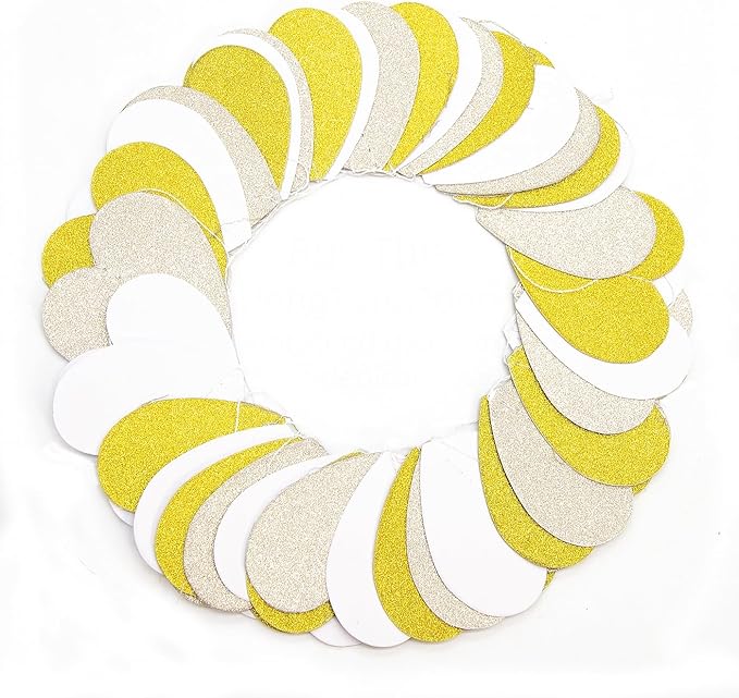 White Champagne-Gold Decorations for Party - 52Ft Heart Paper Garland Decoration Streamers Birthday Banner Bridal Baby Shower Wedding Bachelorette Engagement Graduation Hanging Decor Hongtongtong