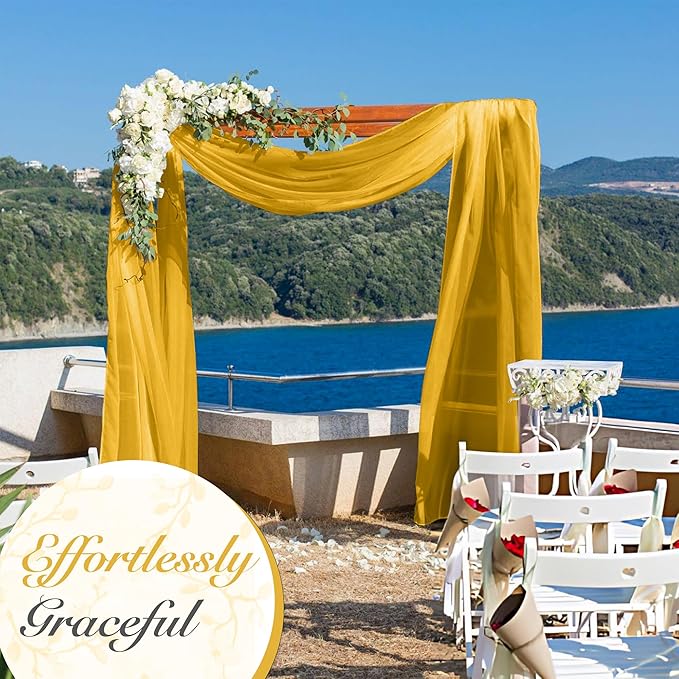 Cheesecloth Table Runner 6 Pack – 35x120 Inch (10ft) Boho Rustic Gauze Cloth Runners – Crinkle Polyester Table Decor for Wedding, Baby Shower, Bridal Shower, Birthday Party and More (Gold Yellow)