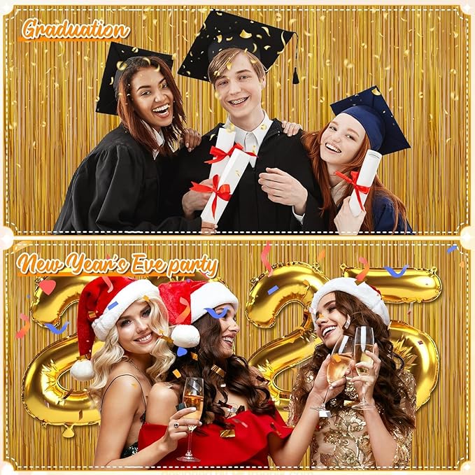 Crosize 7 Pack 3.3 x 9.9 ft Gold Foil Fringe Curtains Party Decorations, Gold Tinsel Curtain Backdrop for Parties, Door Streamers, Glitter Fringe Backdrop for Birthday Decoration, Baby Shower