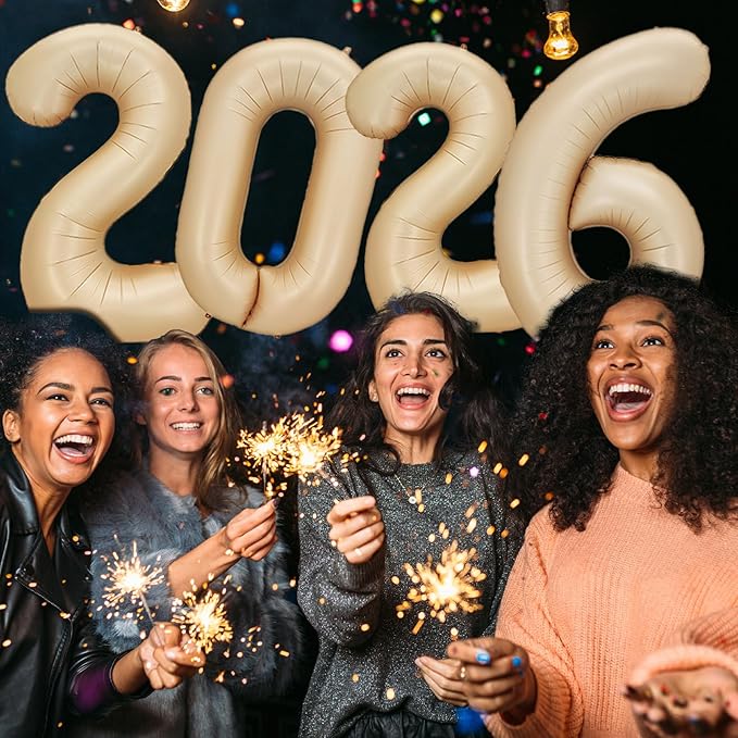 KALOR 42 Inch 2026 Caramel Mylar Number Balloons, 2026 New Years Foil Balloon for 2026 Happy New Year Eve and Graduations Decorations Party Supplies