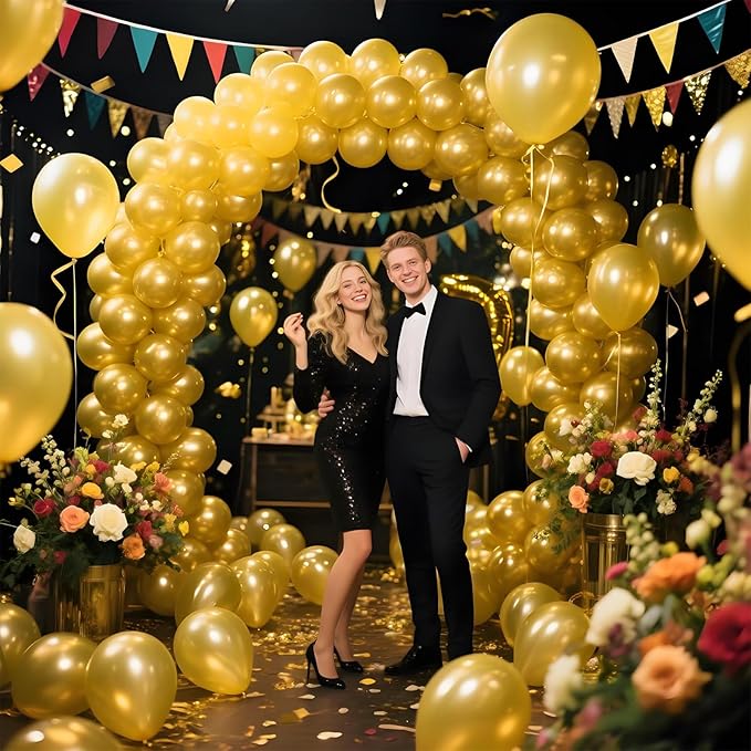 KAWKALSH Metallic Gold Balloon 12 Inch, 110pcs Latex Party Balloons Helium Bright Color for Birthday Baby Shower Wedding Party Supplies Arch Garland Decoration