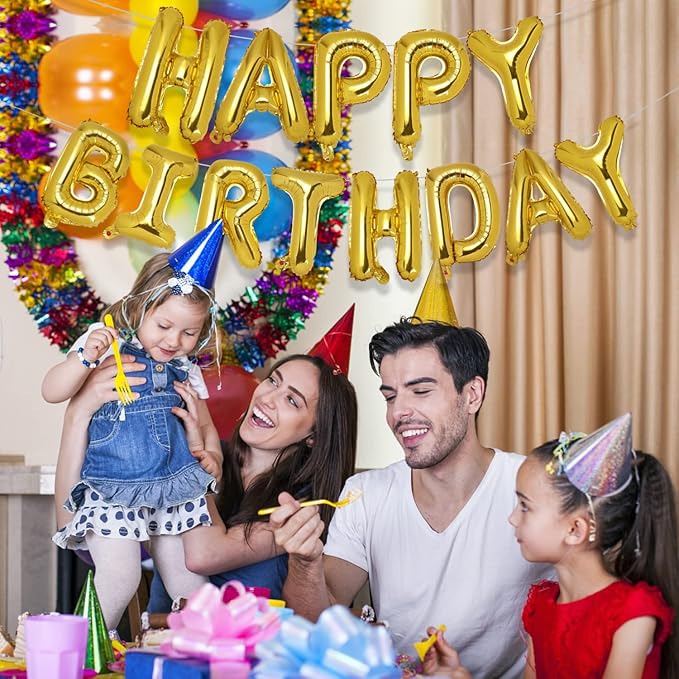 Accevo Gold Happy Birthday Balloons 16 Inch Mylar Foil Letters Balloons Happy Birthday Banner for Kids Child Adults Boys Girls Happy Birthday Sign Birthday Party Decorations Supplies