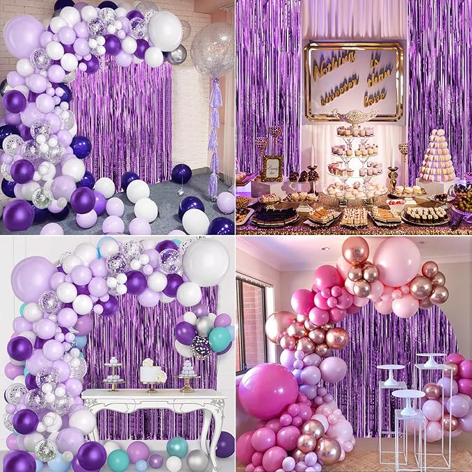 Crosize 5 Pack 3.3 x 9.9 ft Purple Foil Fringe Curtains Party Decorations, Purple Tinsel Curtain Backdrop for Parties, Door Streamers, Glitter Streamer Backdrop for Birthday Decoration