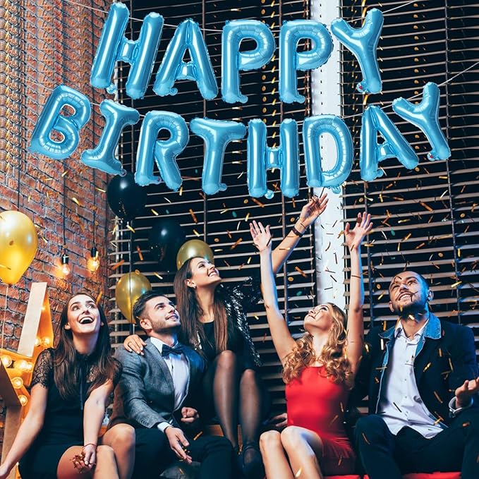 Accevo Light Blue Happy Birthday Balloons Banner 16 Inch Foil Letters Balloons Happy Birthday Sign Banner 3D Happy Birthday Balloons for Kids, Child, Adults, Boys & Girls Birthday Party Decorations