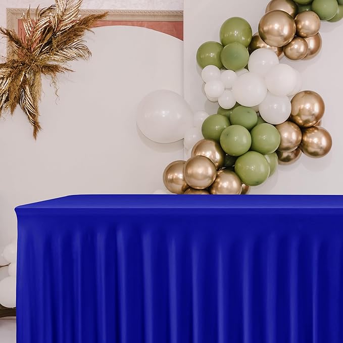 HolidayIdeas Royal Blue 4ft Rectangle Spandex Tablecloth 2 Pack Fitted Stretch Table Skirts 24x48 Inch, Ruffle Design Wrinkle-Free Polyester Table Cover for Banquets,Trade Shows, Parties, Events