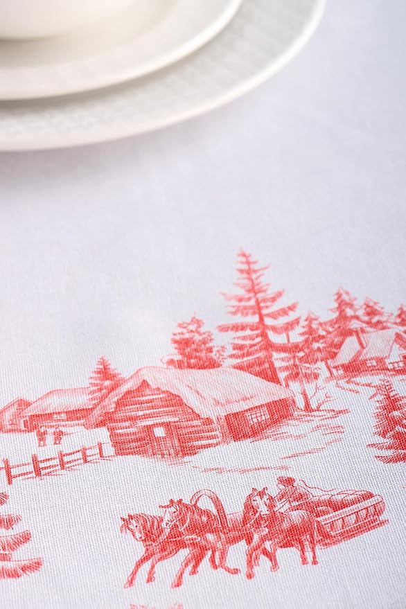 Maison d' Hermine Table Cloth Square Table 100% Cotton 60 x 60 Inches Fall Tablecloth Reusable Everyday Use for Thanksgiving Christmas Decorations Dining Farmhouse Party (Winter Jouy)