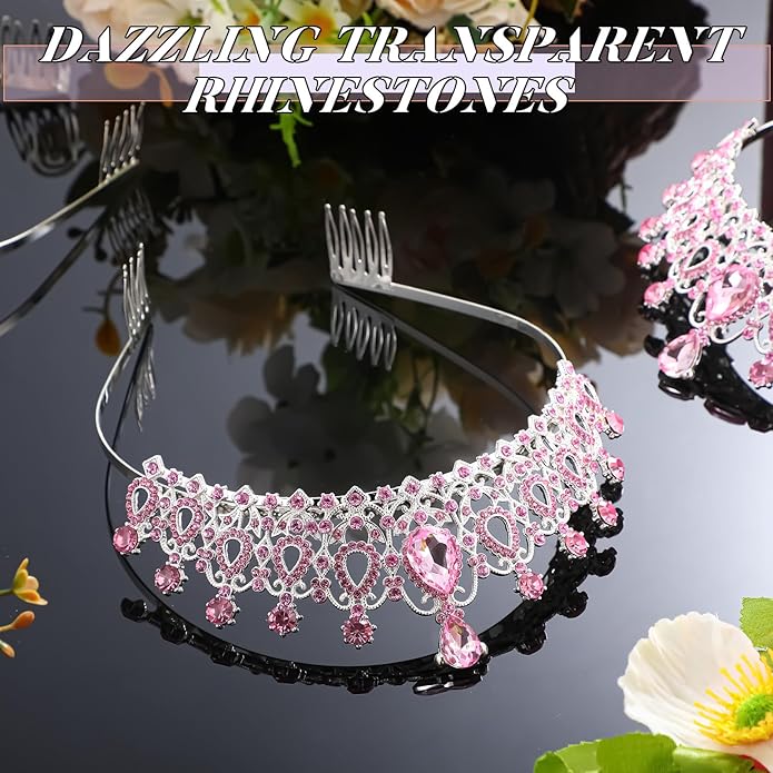 12 Pcs Crystal Tiara and Princess Crown with Comb Crown Rhinestone Women Girls Tiara Headpiece Queen Hair Accessories for Birthday Party Wedding Prom Halloween Cosplay Costume