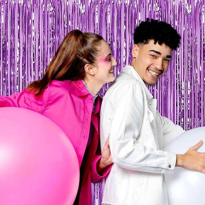 3 Pack Light Purple Foil Fringe Curtains Backdrop, 3.28 x 6.6 Ft Metallic Streamers Tinsel Curtains Background for Photo Booth, Birthday, Halloween, Christmas, Thanksgiving, New Year Party Decorations