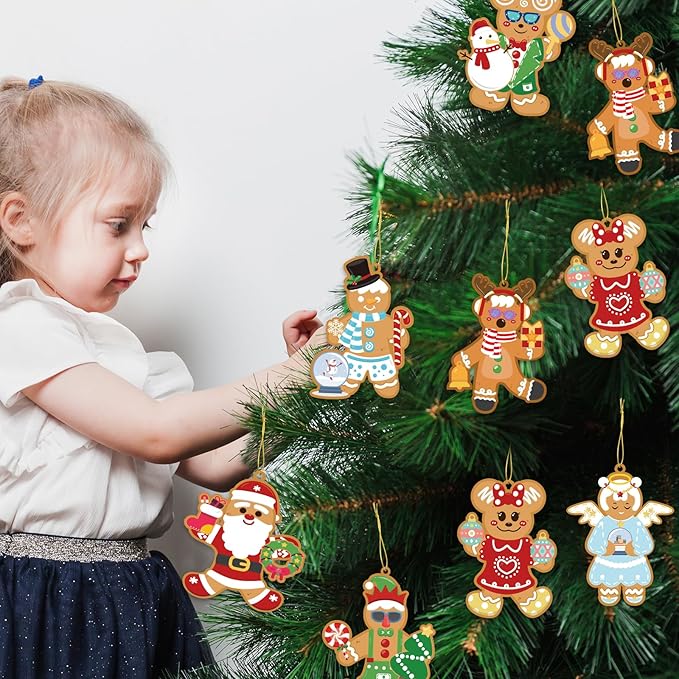 Christmas Ornaments DIY Art and Crafts for Kids - 28 Pack Make You Own Christmas Gingerbread Man Ornaments Hanging Pendants with Christmas Stickers for Xmas Tree Holiday Home Classroom Party Favors