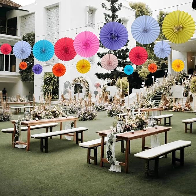 White Party Decorations,Wedding Decorations for Party Events Accessories,White Birthday Decor,Anniversary Decorations,Birthday Decorations for Men 16in Hanging Paper Fans 30 Color DIY Set(White)