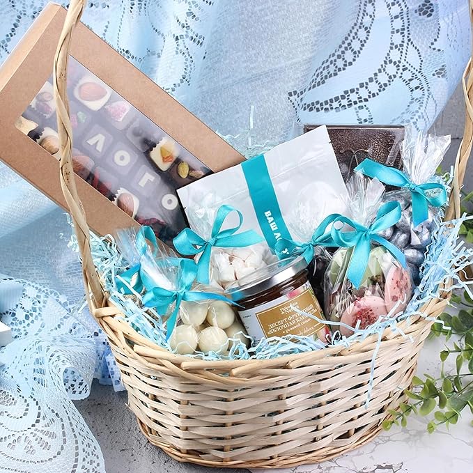 Uptotop 2LB Crinkle Cut Paper Shred Filler for Gift Wrapping Basket Filling, Birthday, Christmas, Thanksgiving, Wedding, Mother's Day, Blue