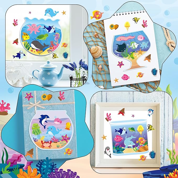 CY2SIDE Ocean Animal Face Sticker - 40PCS Summer Sea Animal Aquarium Scene Make a Face Sticker Sheets for Kids Make Your Own Under The Sea Fish Tank Scene Craft Games for Kids Classroom Activities
