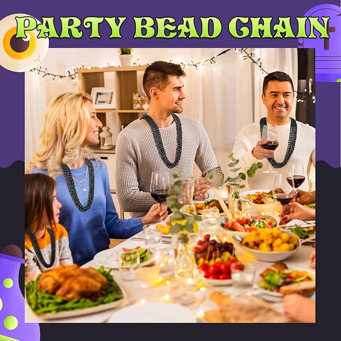 Riceshoot 200 Pcs Black Bead Necklace Bulk Mardi Gras Oval Beads Necklace Party Favors 33" 7mm Metallic Color Beaded Costume Necklaces for Halloween Christmas Festive Event Accessories