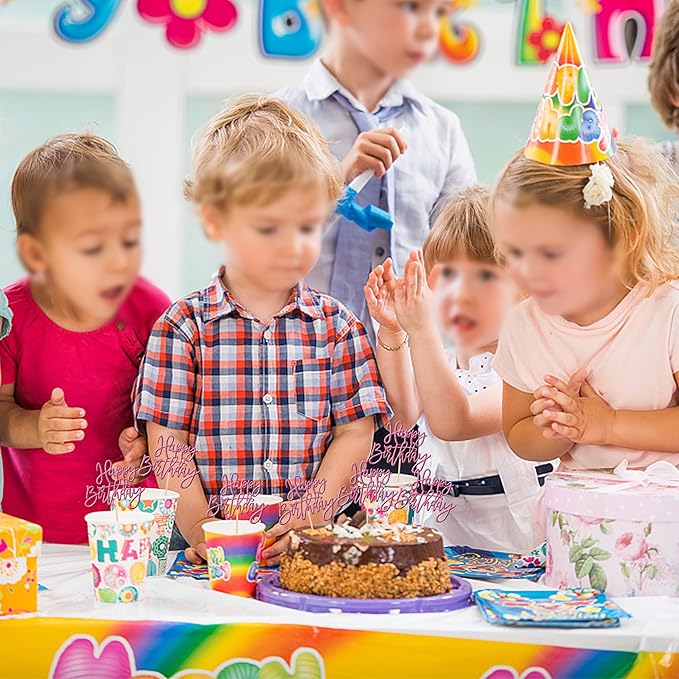 24 PCS Glitter Cupcake Toppers - Happy Birthday & Anniversary Picks - Pink