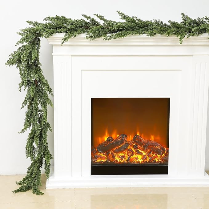 Dingion 1 PCS 9 ft Christmas Cedar Garland - Artificial Realistic Decorations Cedar Pine Needles Faux Garland for Seasonal Holiday Decor - Suitable for Table, Mantel, Stair